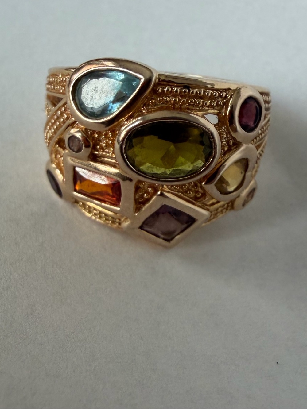 Ross Simons Multi Gemstone Cocktail Ring 925 Gold Vermeil Bezel Wide Band SZ 7.5